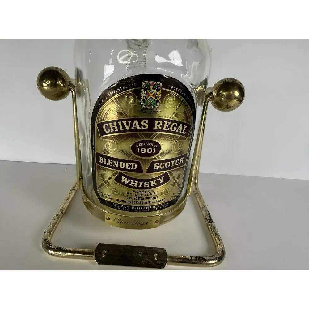 Vintage Chiva Regal Whiskey Tilt & Pour Bottle With Gold Cradle Mancave Decor